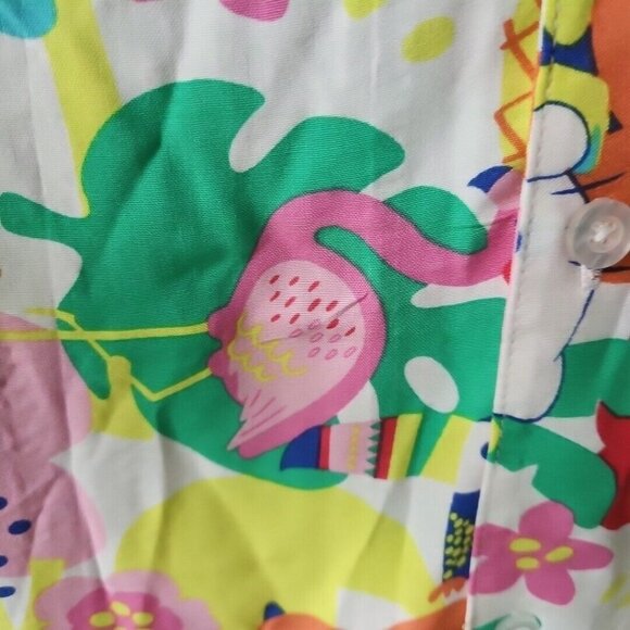 Hello Kitty Short-Sleeve Hawaiian Button Shirt Tropical Floral Print Beach - Picture 5 of 16